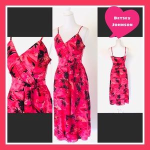 100% SilkBetsey Johnson Pink Tropical Print Dress